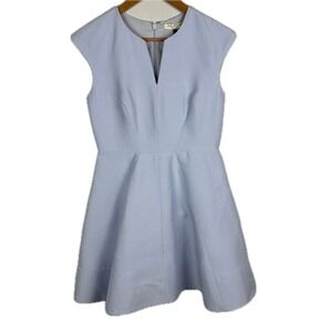 Halston Heritage Womens Fit & Flare Cotton & Silk Mini Dress Sz 2 Blue Cocktail